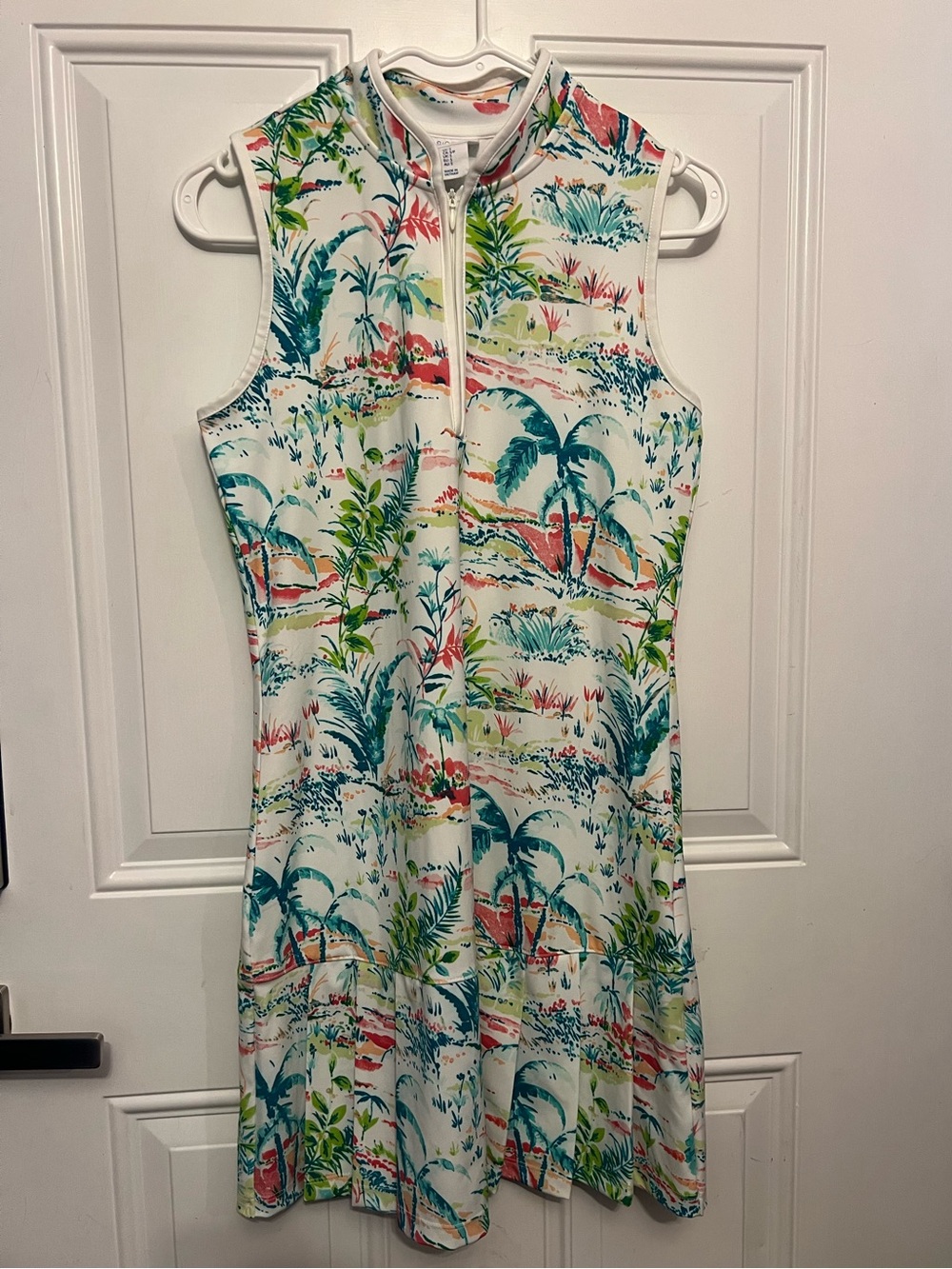 Sigrid Olsen Golf Tennis Dress Tropical Print Preppy Y2K Hem Size Small